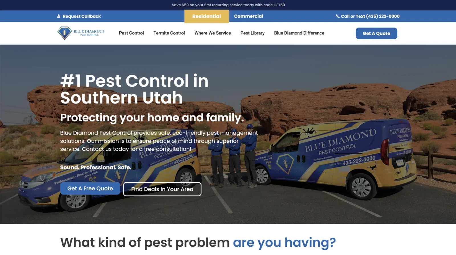 Blue Diamond Pest website built by Wasatch Web
