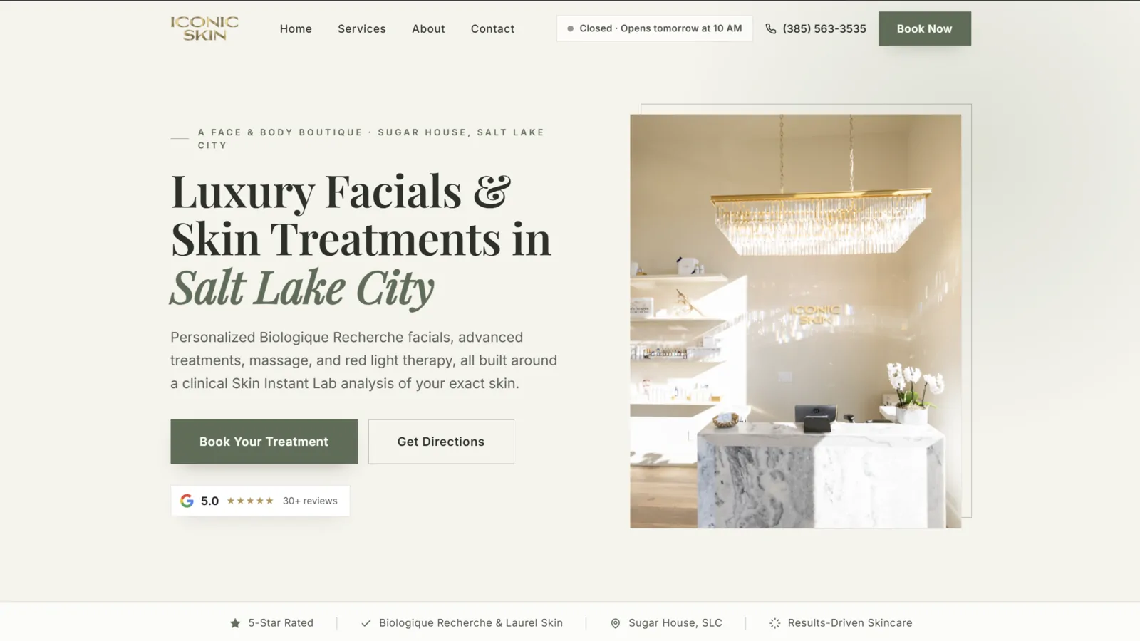 Iconic Skin Boutique website built by Wasatch Web