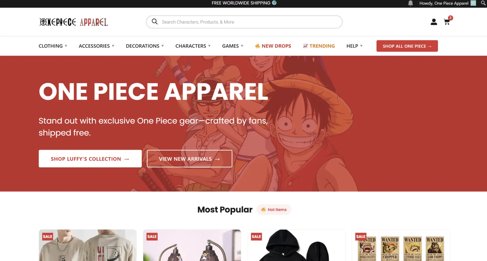 One Piece Apparel website built by Wasatch Web