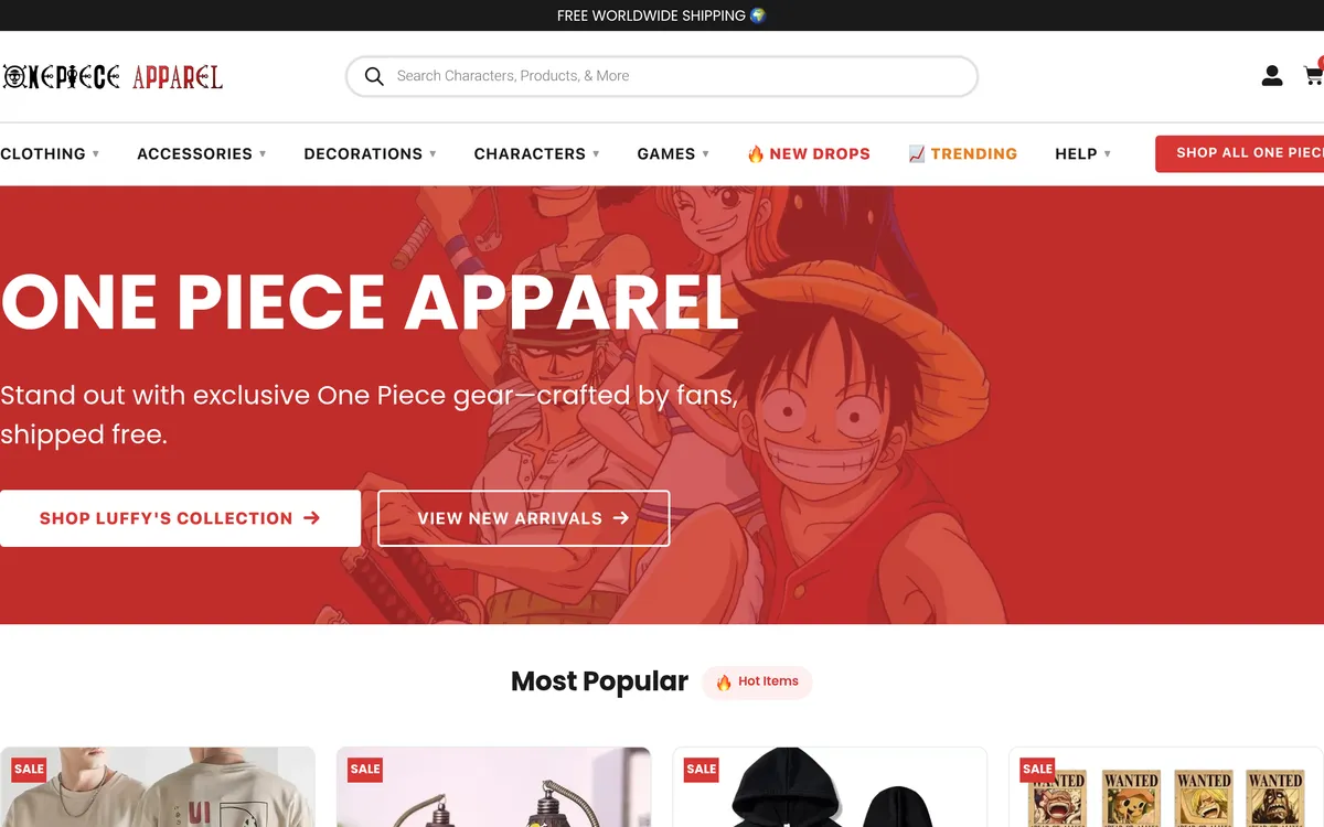 One Piece Apparel screenshot