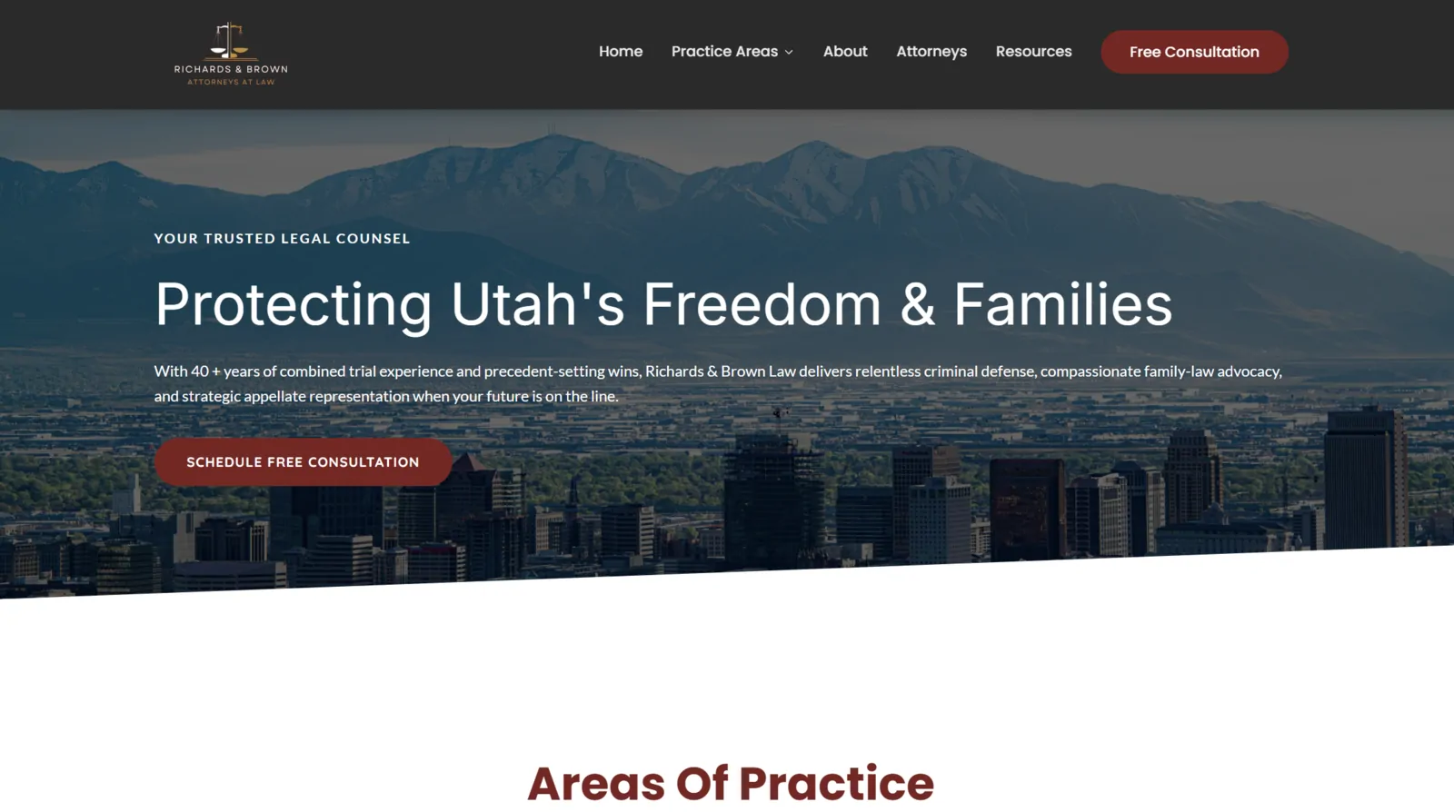 Richards & Brown Law website built by Wasatch Web