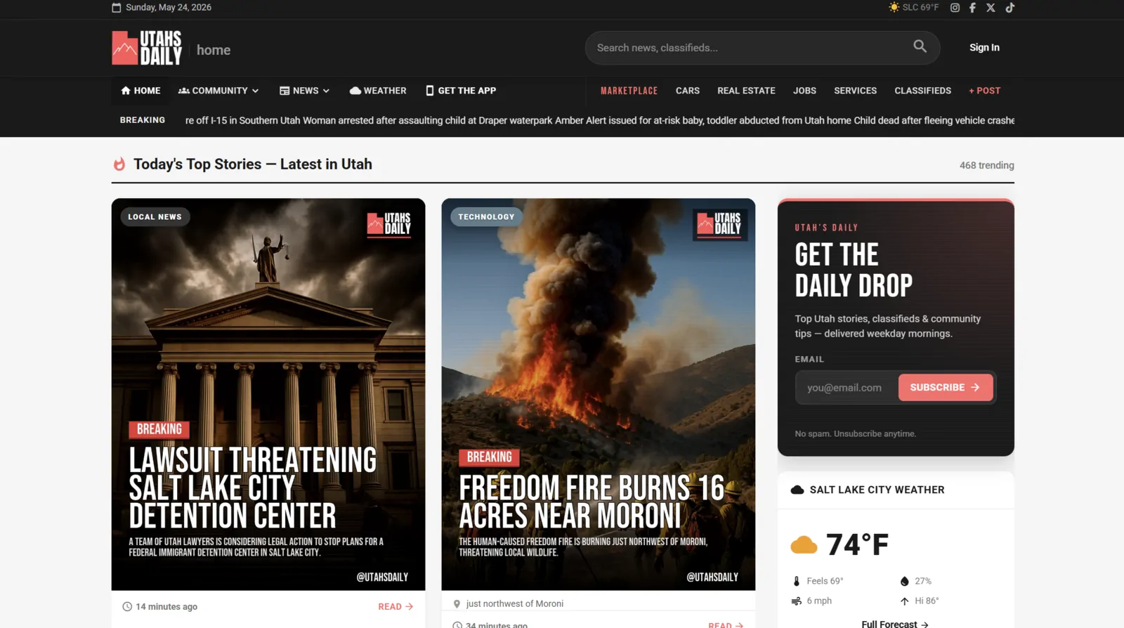 Utah's Daily website built by Wasatch Web
