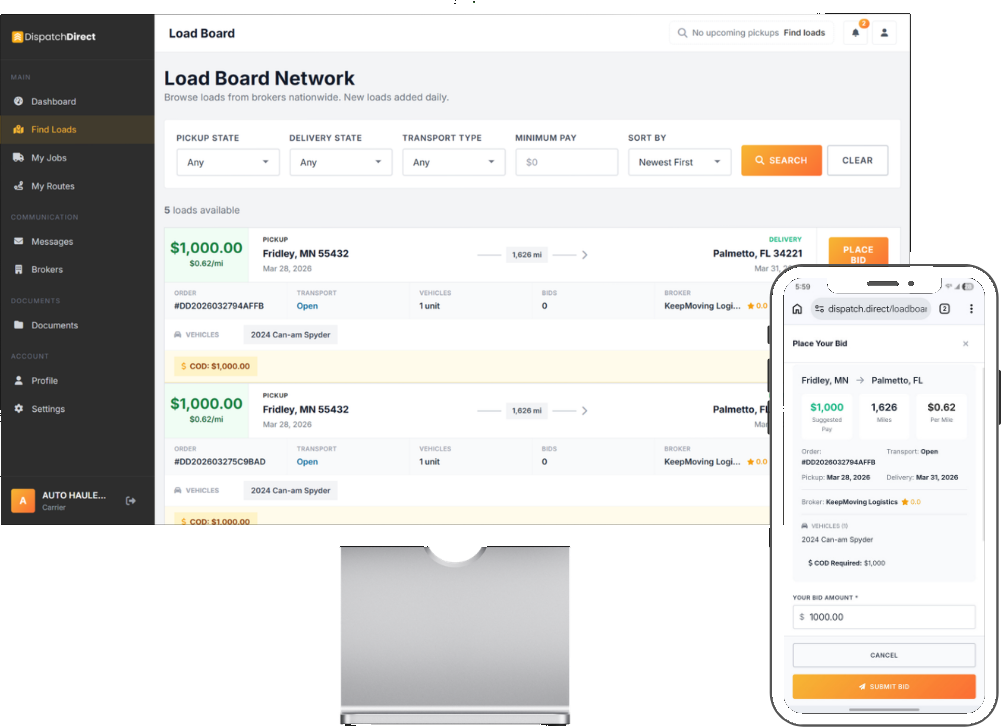 Dispatch.Direct platform mockup