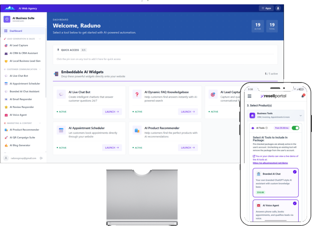 ResellPortal dashboard and storefront mockup