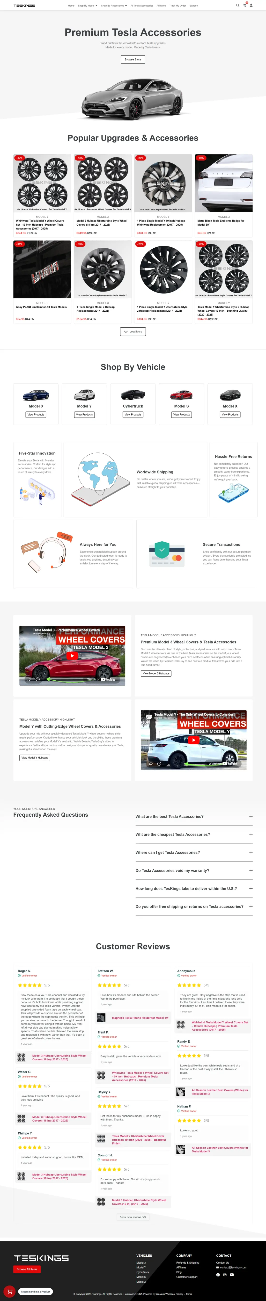 Teskings, a Tesla accessories store, built by Wasatch Web